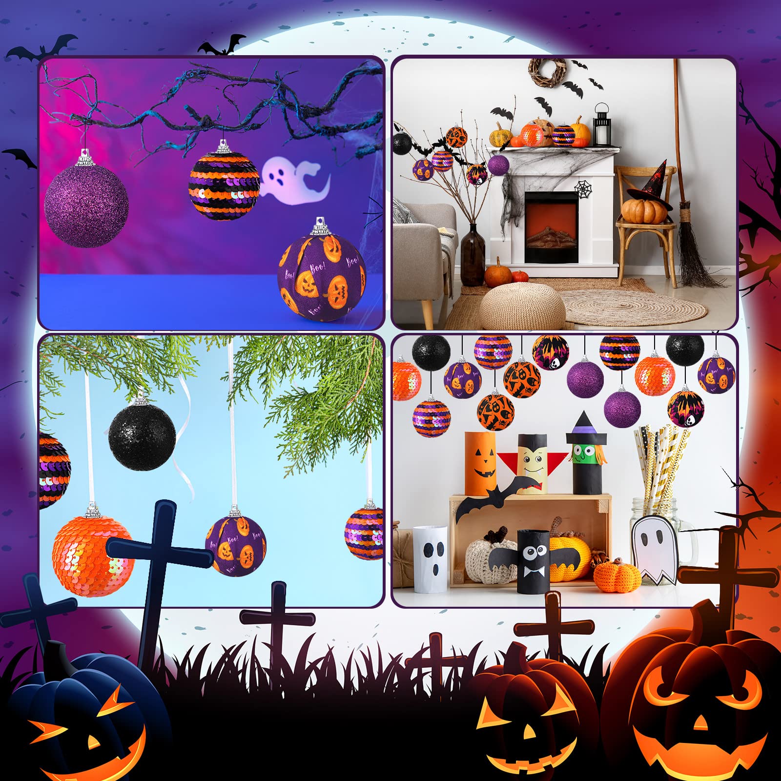 Amazon.co.jp: Lenwen 16個 ハロウィンボールオーナメント ツリー用